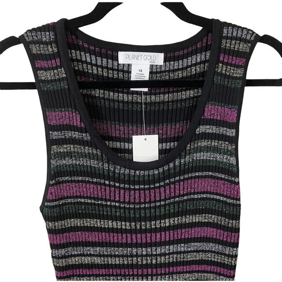 NWT Planet Gold Junior Stripe Metallic Sleeveless Mini Dress Plus Size 1X New - Picture 6 of 10